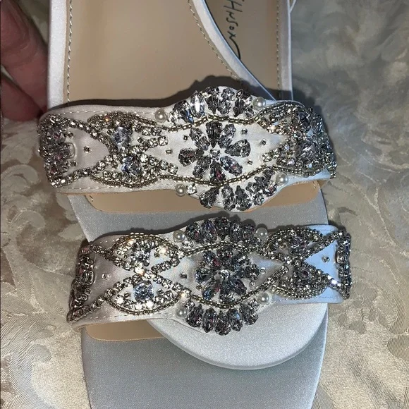 White Crystal Embellished Stiletto Heels - Picture 9 of 9